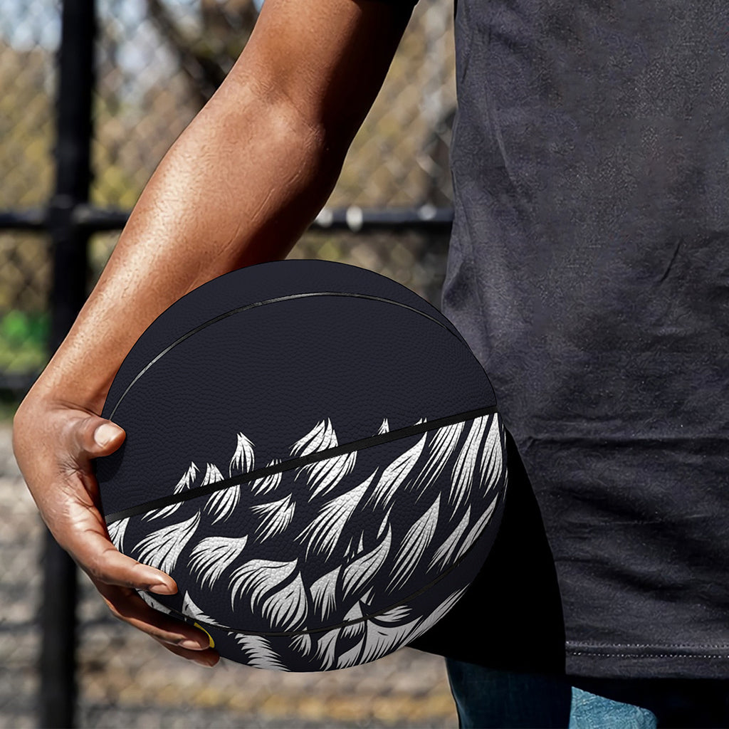 Navy And White Wolf Print Basketball