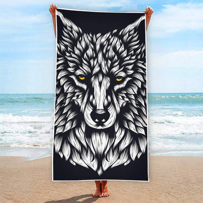 Navy And White Wolf Print Beach Towel