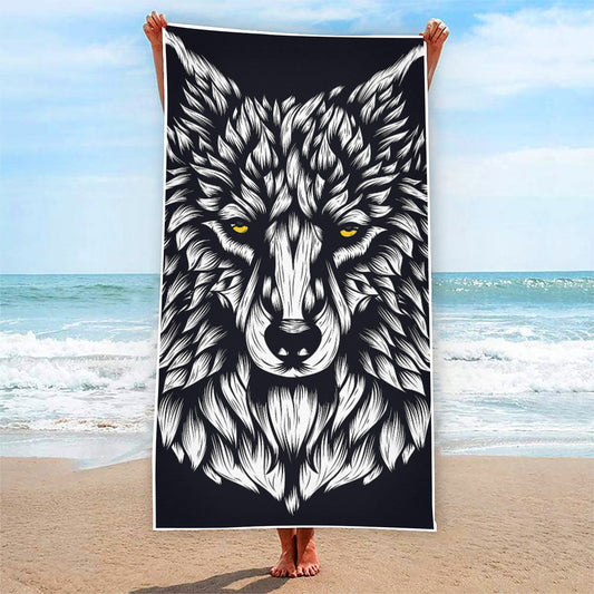 Navy And White Wolf Print Beach Towel