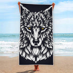 Navy And White Wolf Print Beach Towel