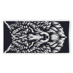Navy And White Wolf Print Beach Towel