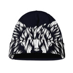 Navy And White Wolf Print Beanie