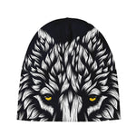 Navy And White Wolf Print Beanie