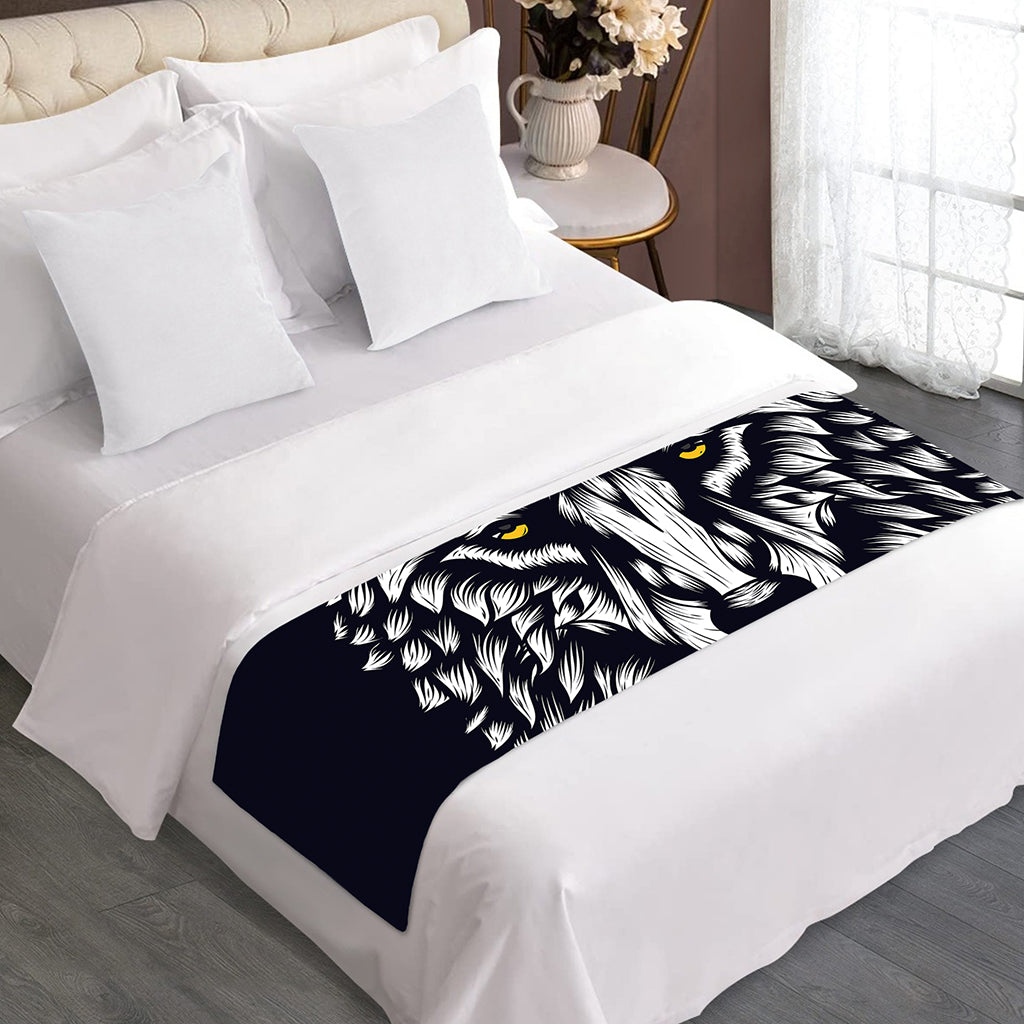 Navy And White Wolf Print Bed Runner