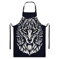 Navy And White Wolf Print Bib Apron With Pocket