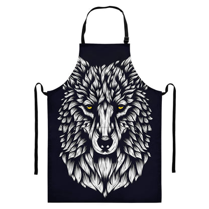 Navy And White Wolf Print Bib Apron With Pocket