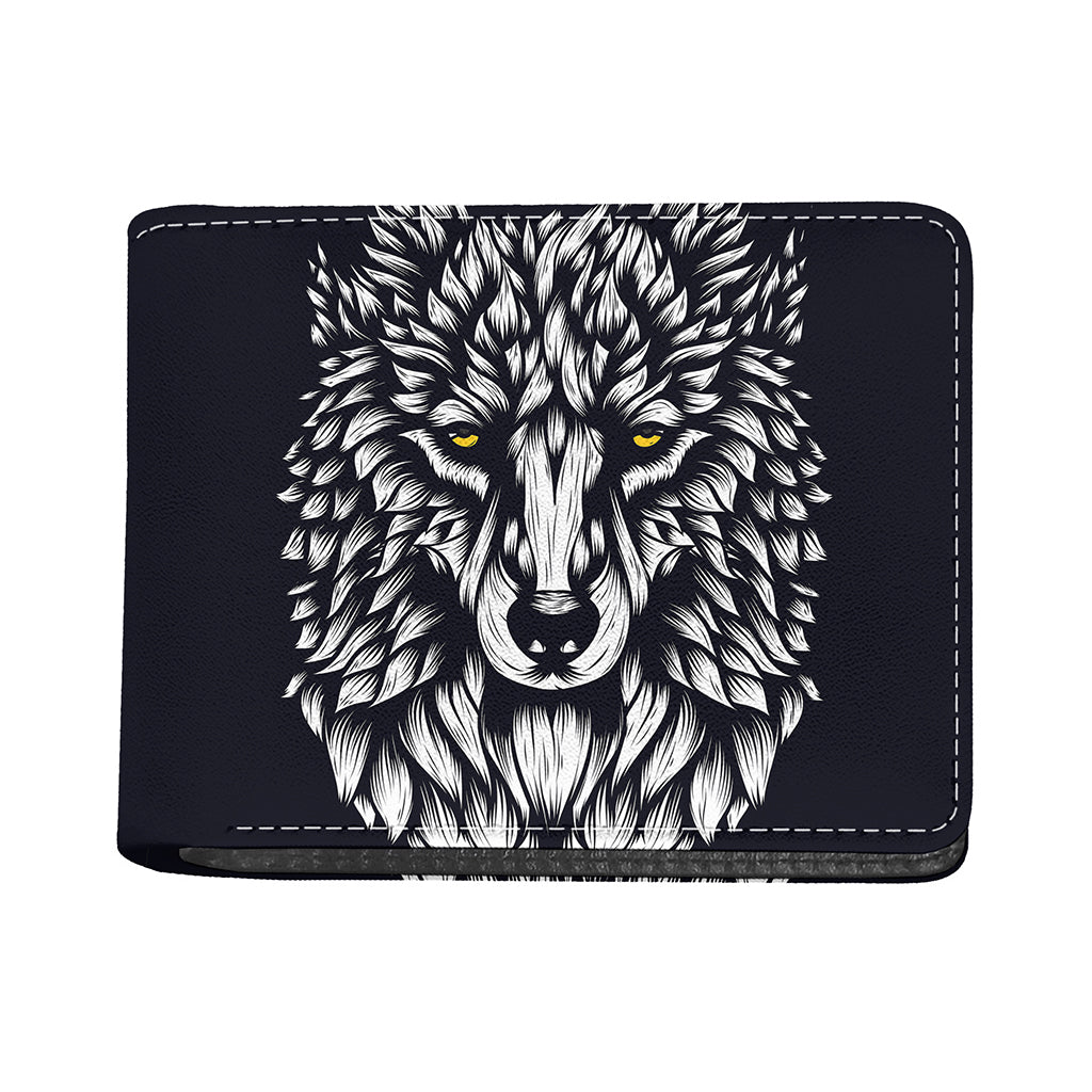 Navy And White Wolf Print Bifold Wallet