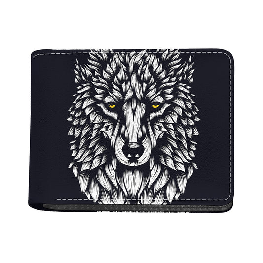 Navy And White Wolf Print Bifold Wallet