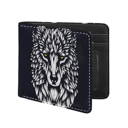 Navy And White Wolf Print Bifold Wallet