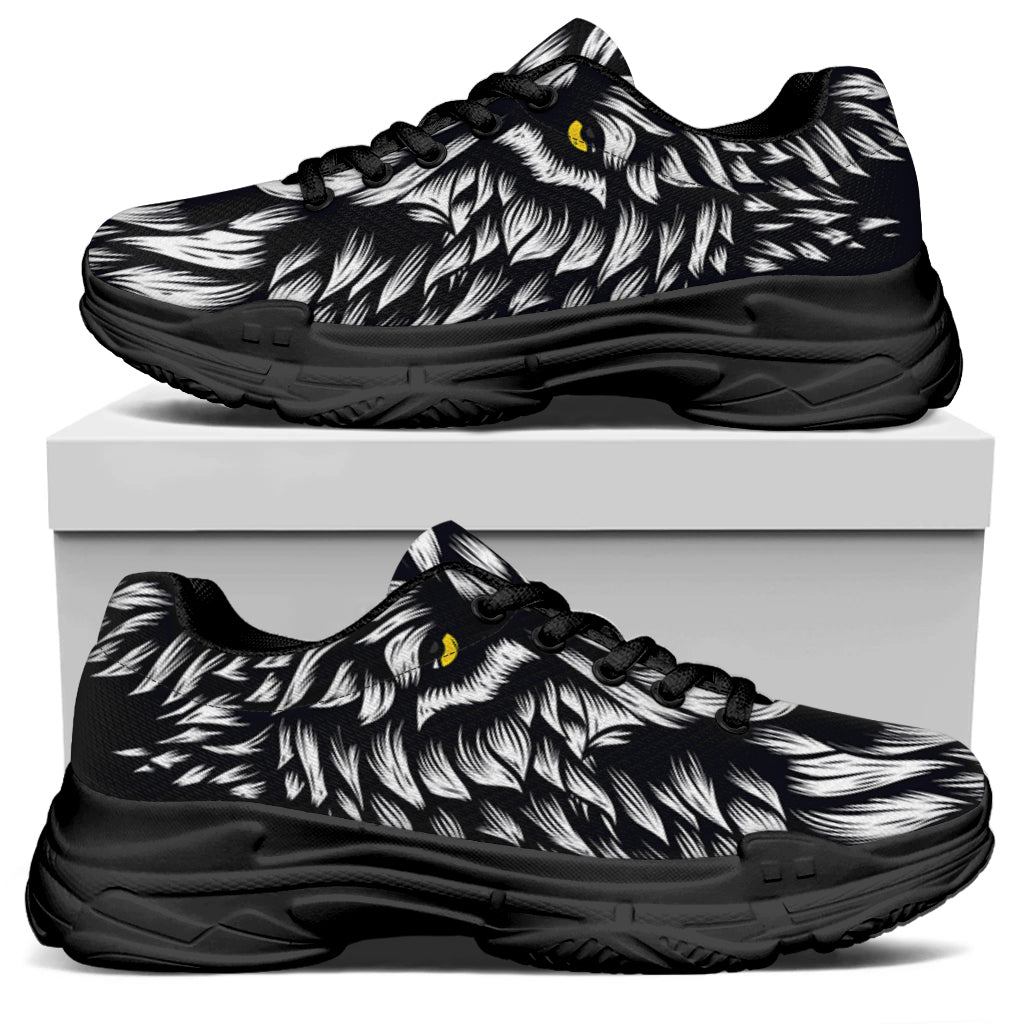 Navy And White Wolf Print Black Chunky Shoes