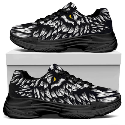 Navy And White Wolf Print Black Chunky Shoes