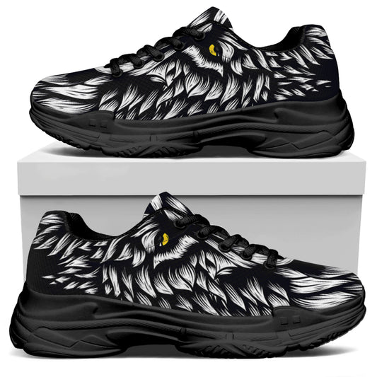 Navy And White Wolf Print Black Chunky Shoes