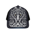 Navy And White Wolf Print Black Mesh Trucker Hat