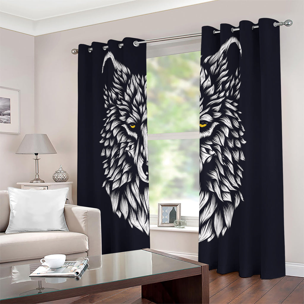 Navy And White Wolf Print Blackout Grommet Curtains