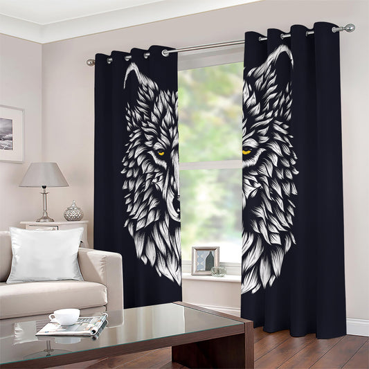 Navy And White Wolf Print Blackout Grommet Curtains