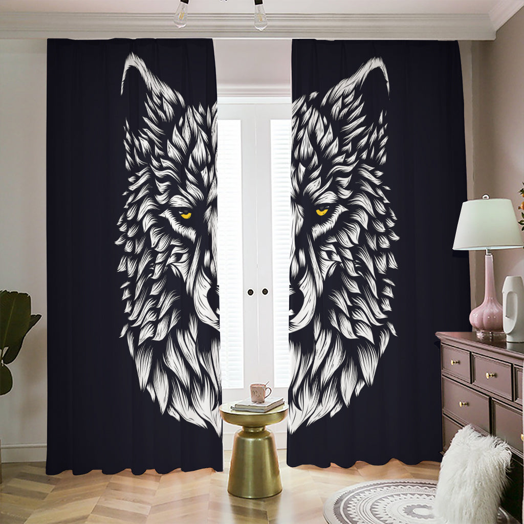 Navy And White Wolf Print Blackout Pencil Pleat Curtains