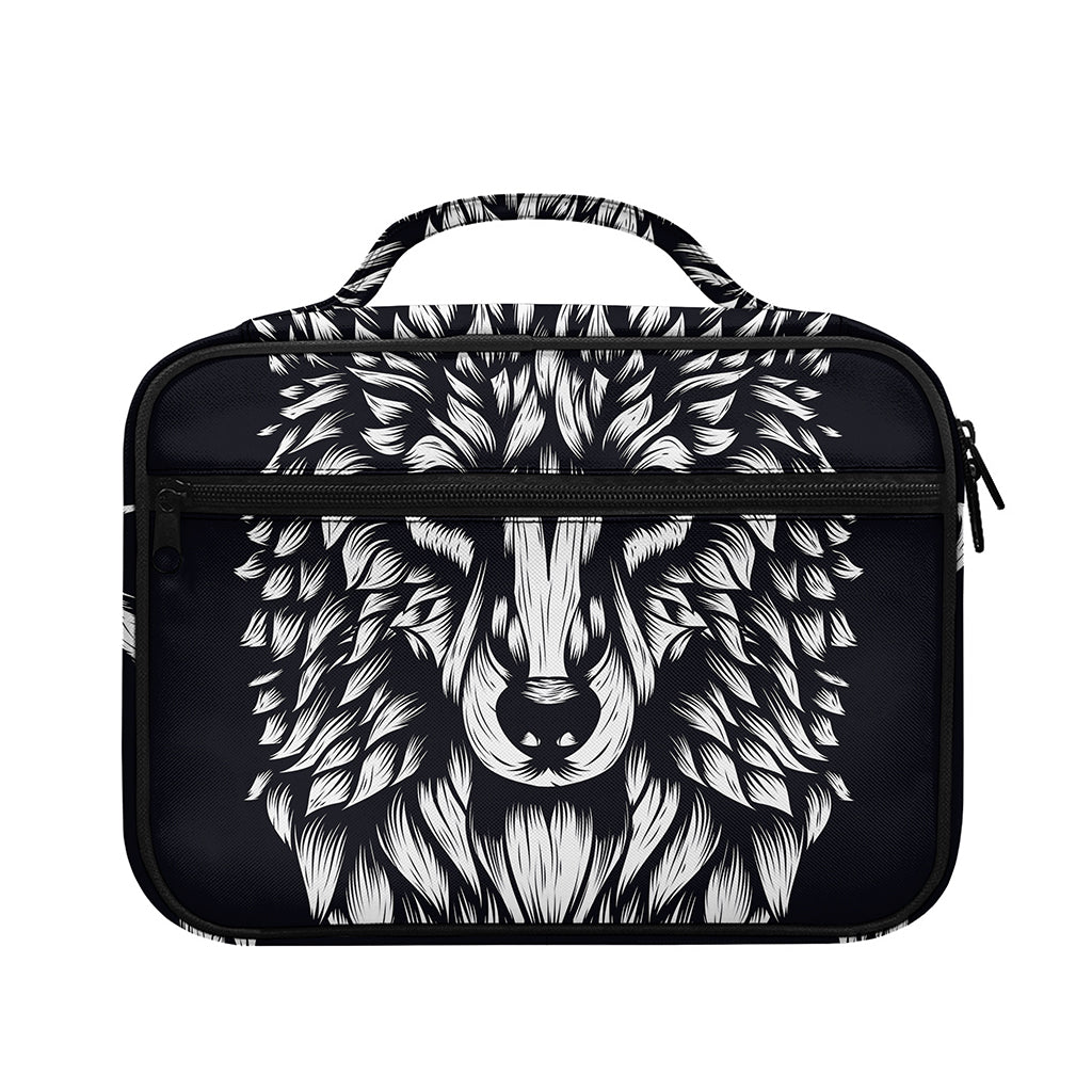 Navy And White Wolf Print Briefcase Bible Bag