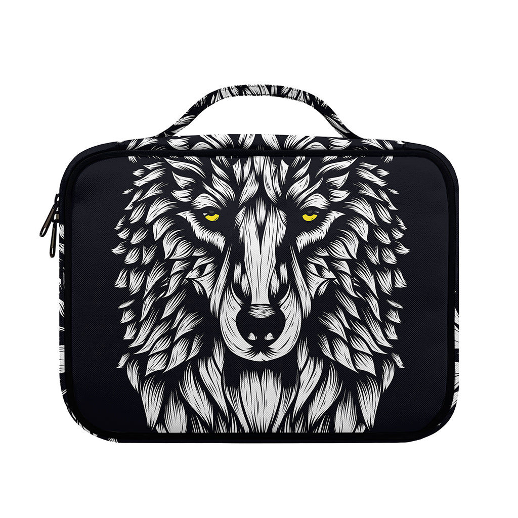 Navy And White Wolf Print Briefcase Bible Bag