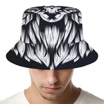 Navy And White Wolf Print Bucket Hat