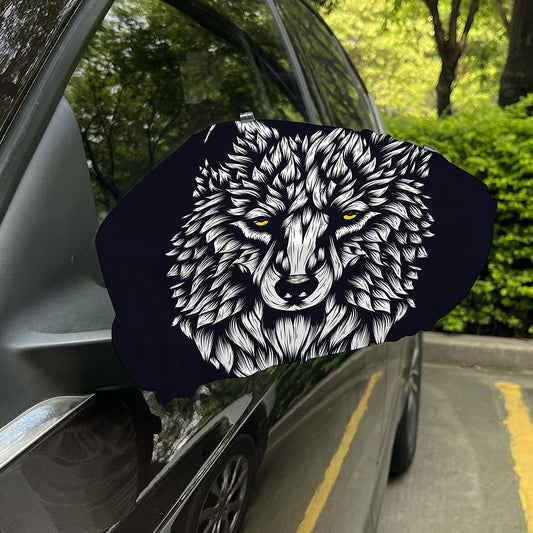 Navy And White Wolf Print Car Side Mirror Covers