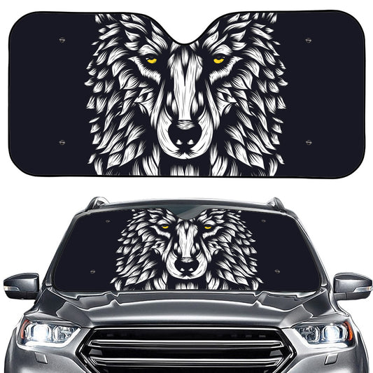 Navy And White Wolf Print Car Windshield Sun Shade
