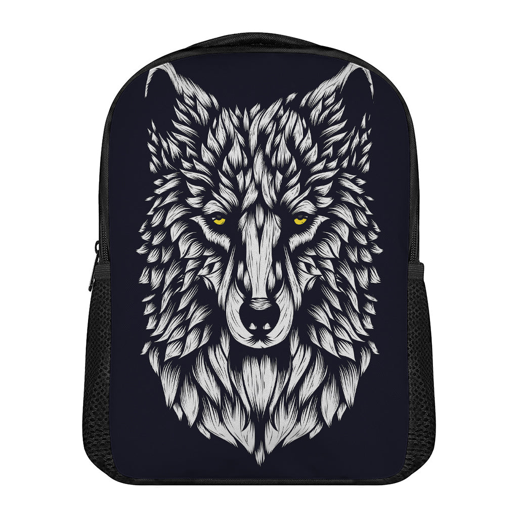 Navy And White Wolf Print Casual Backpack