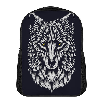 Navy And White Wolf Print Casual Backpack
