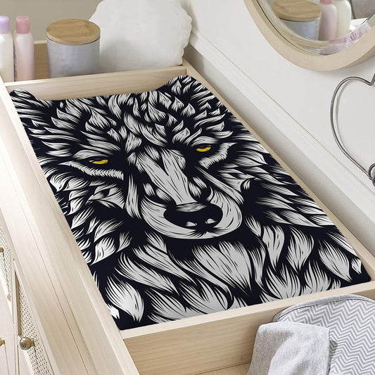 Navy And White Wolf Print Changing Pad Cover