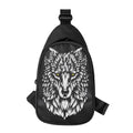 Navy And White Wolf Print Sling Bag