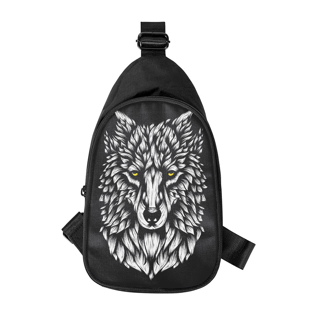 Navy And White Wolf Print Chest Bag