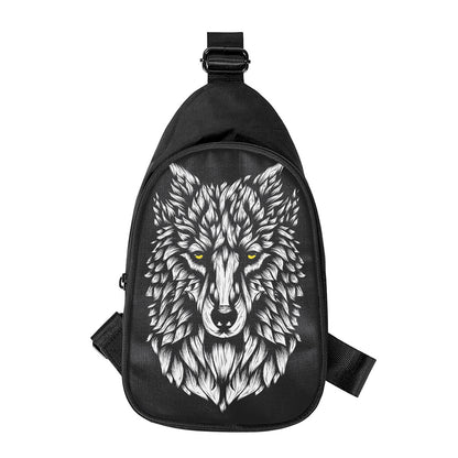 Navy And White Wolf Print Chest Bag