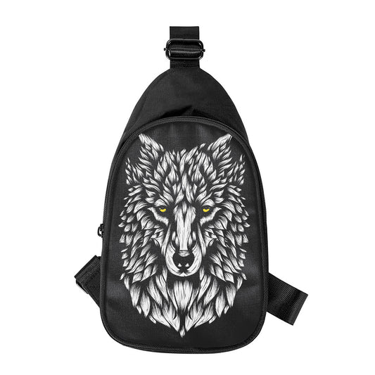 Navy And White Wolf Print Chest Bag