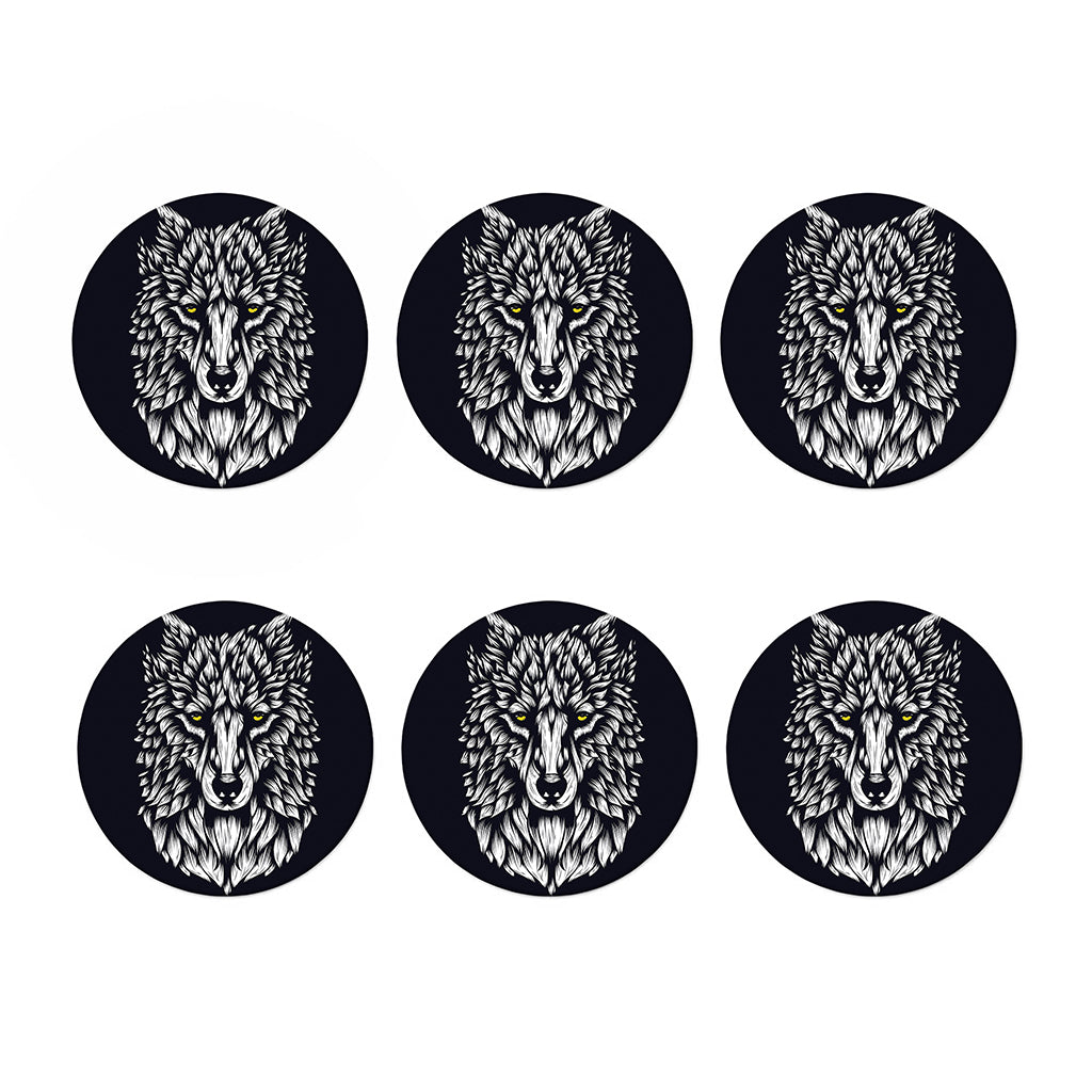 Navy And White Wolf Print Coaster Set