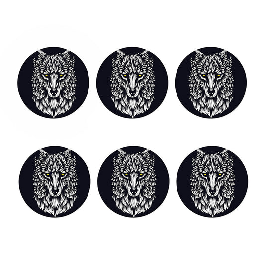 Navy And White Wolf Print Coaster Set
