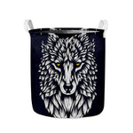 Navy And White Wolf Print Collapsible Laundry Basket