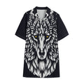 Navy And White Wolf Print Cotton Hawaiian Shirt