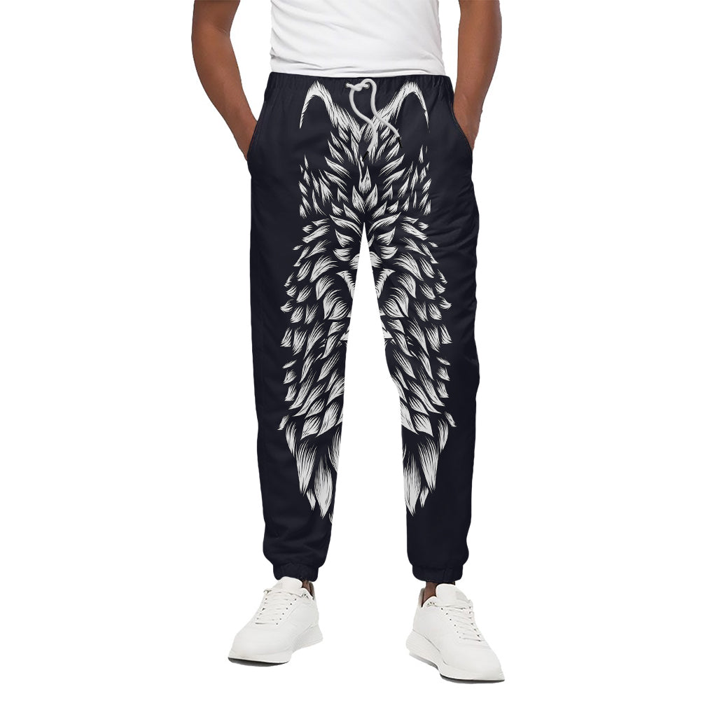 Navy And White Wolf Print Cotton Pants