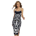 Navy And White Wolf Print Cross Back Cami Dress