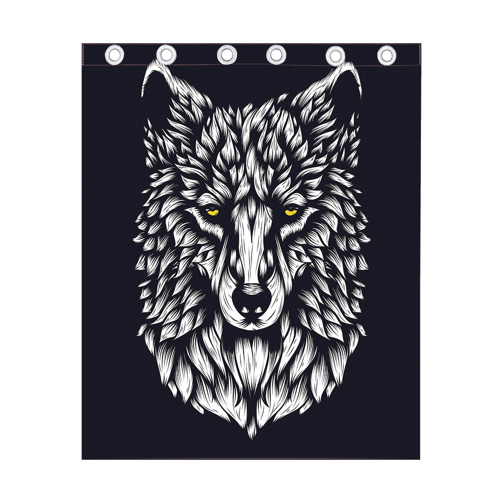 Navy And White Wolf Print Curtain