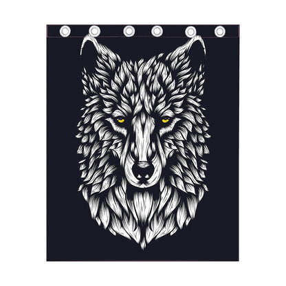 Navy And White Wolf Print Curtain