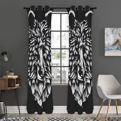 Navy And White Wolf Print Curtain