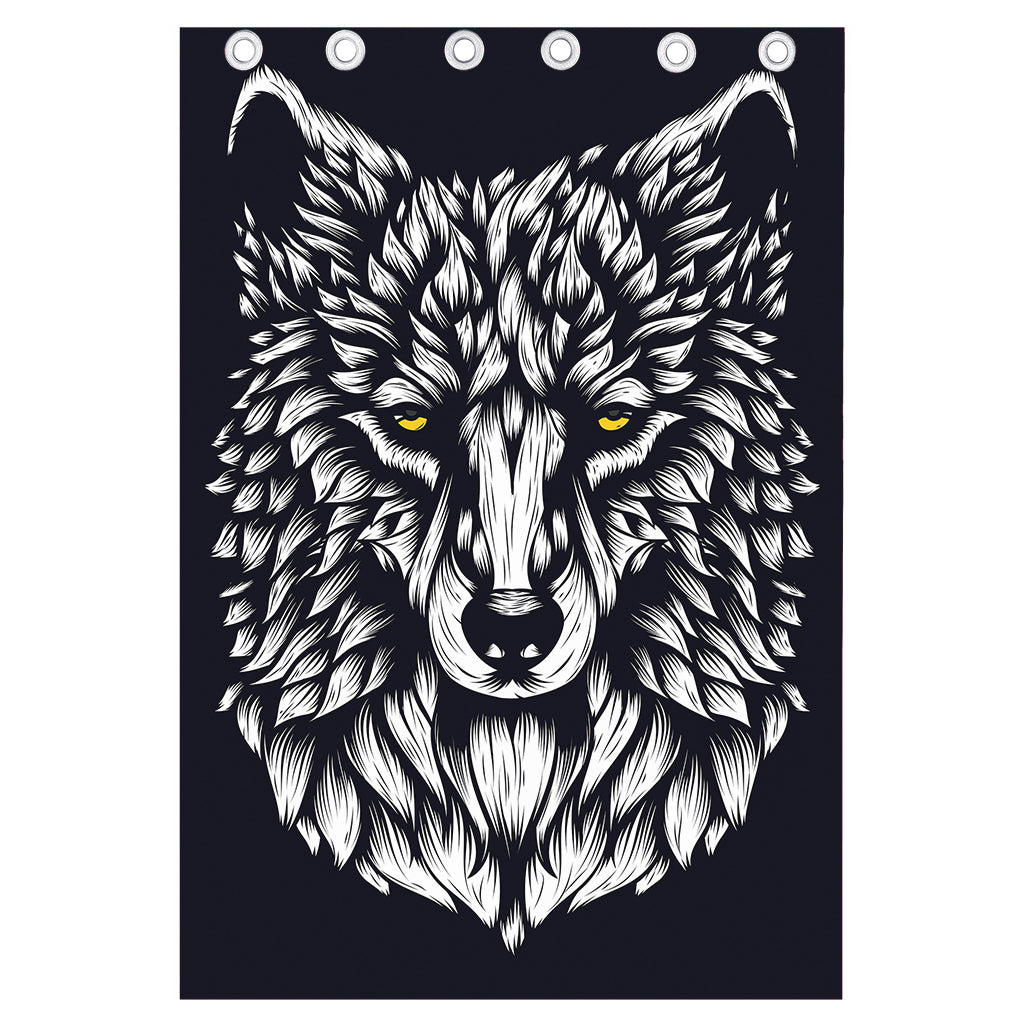 Navy And White Wolf Print Curtain