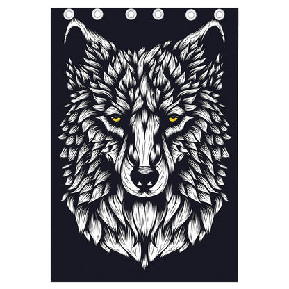 Navy And White Wolf Print Curtain