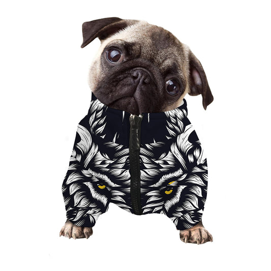 Navy And White Wolf Print Dog Zip Up Jacket