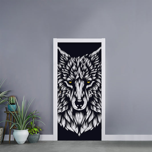 Navy And White Wolf Print Door Sticker