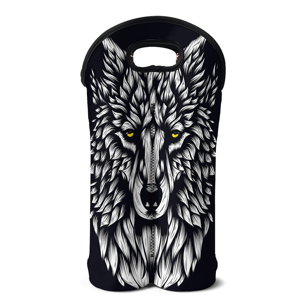 Navy And White Wolf Print Double Neoprene Wine Tote