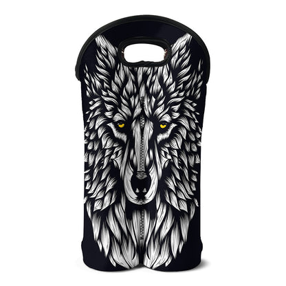 Navy And White Wolf Print Double Neoprene Wine Tote