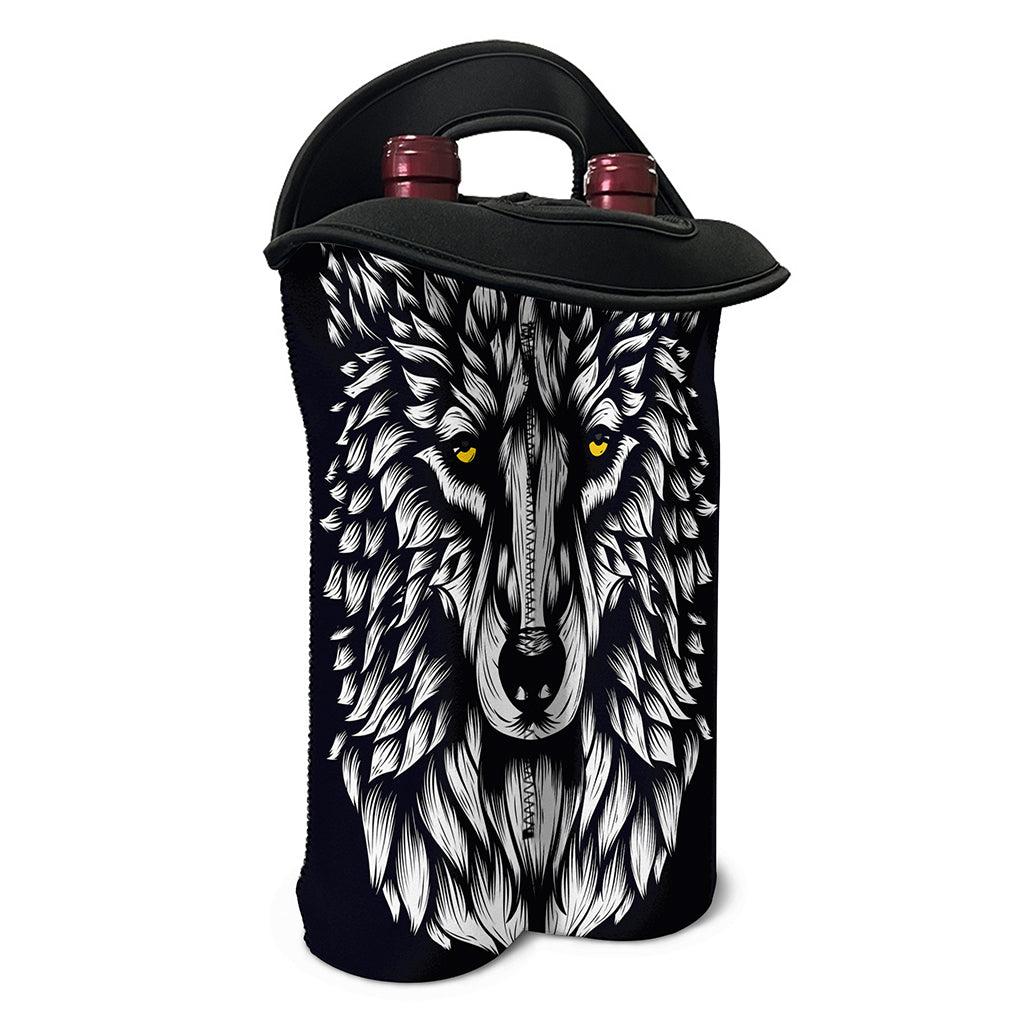 Navy And White Wolf Print Double Neoprene Wine Tote