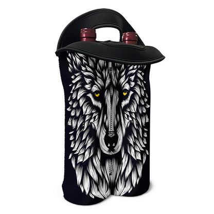 Navy And White Wolf Print Double Neoprene Wine Tote
