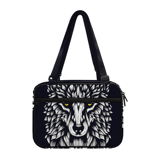 Navy And White Wolf Print Double Strap Bible Bag